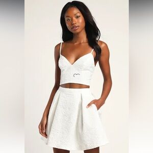 Lulus White Love You Textured Jacquard Two-Piece Skirt & Top “Dress” NWT Size XL